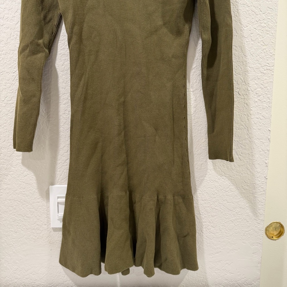 DEREK LAM 10 CROSBY Vanessa Ribbed Knit Flounce Dress In Olive Size Medium - Picture 14 of 15